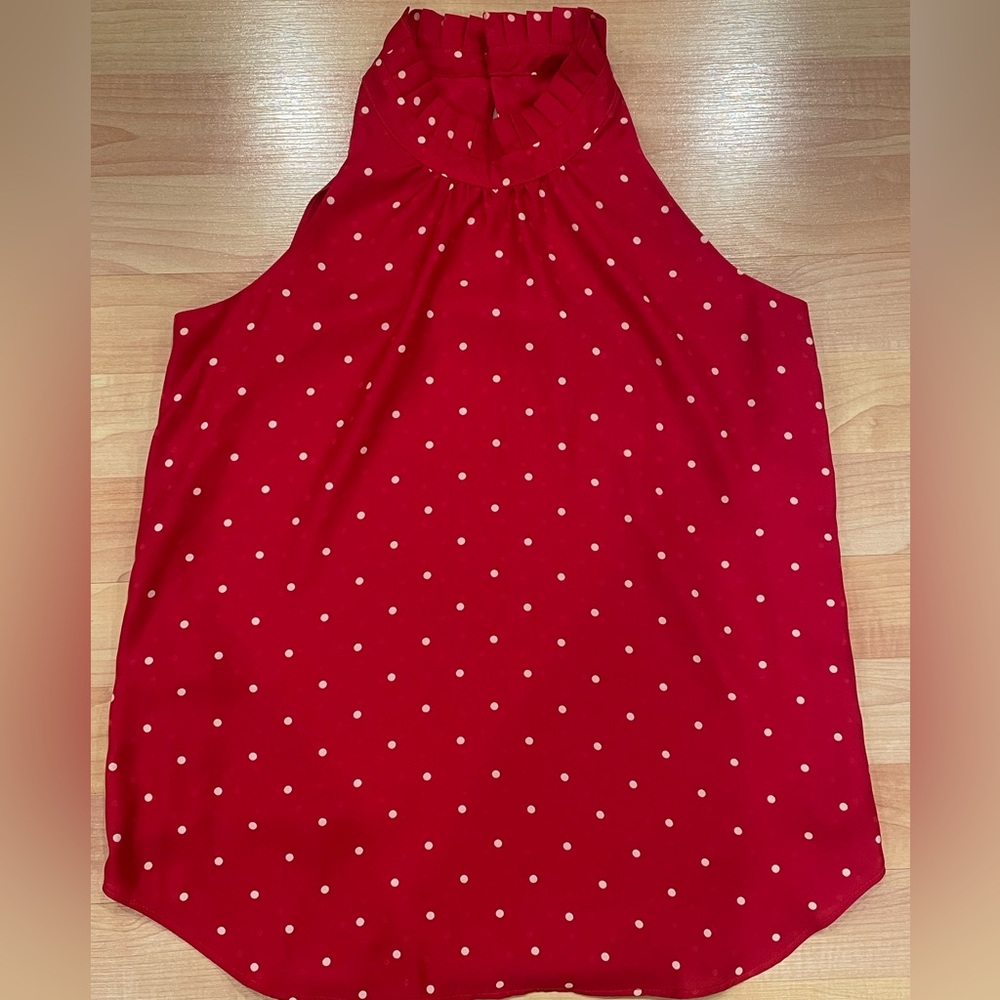LOFT Red White Polka Dot Halter Neck Tank Top Sleeveless Blouse Women NWOT